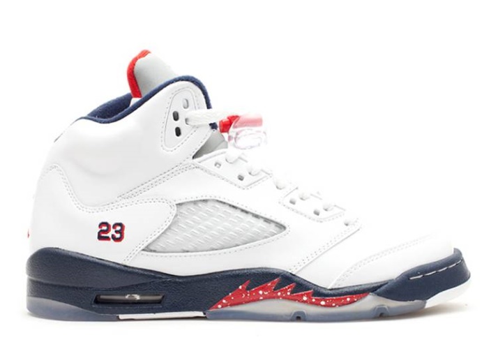 Air Jordan 5 Retro Gs - Blanco Olímpico/rojo Universitario/md Azul Marino