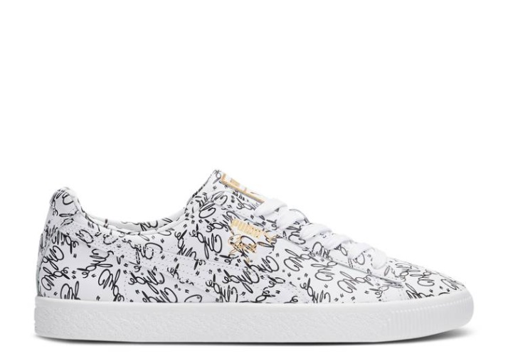 Puma Clyde - All Over Script Print Blanco/negro/dorado