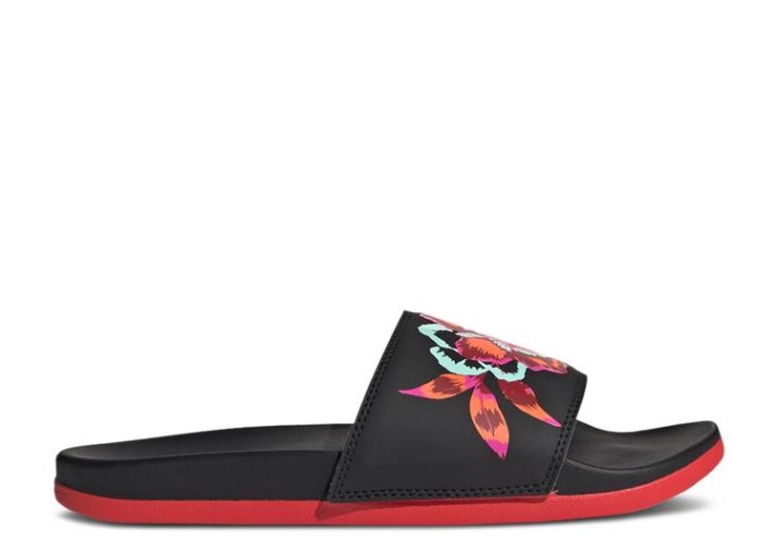 Adidas Wmns Adilette Comfort Slide - Negro Floral Core Black/vivid Red