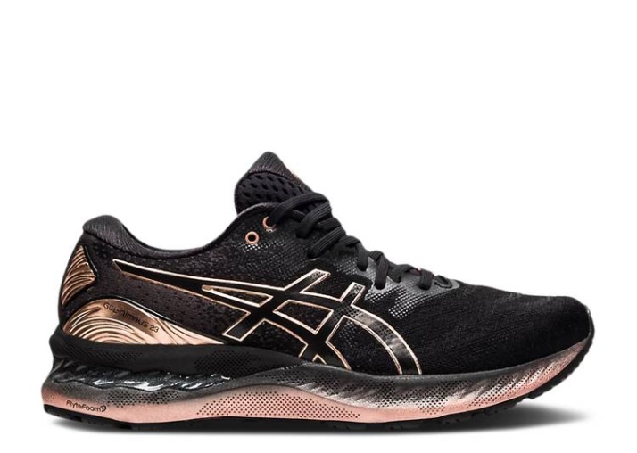 Asics Mujer Gel Nimbus 23 Platino - Negro Oro Rosa