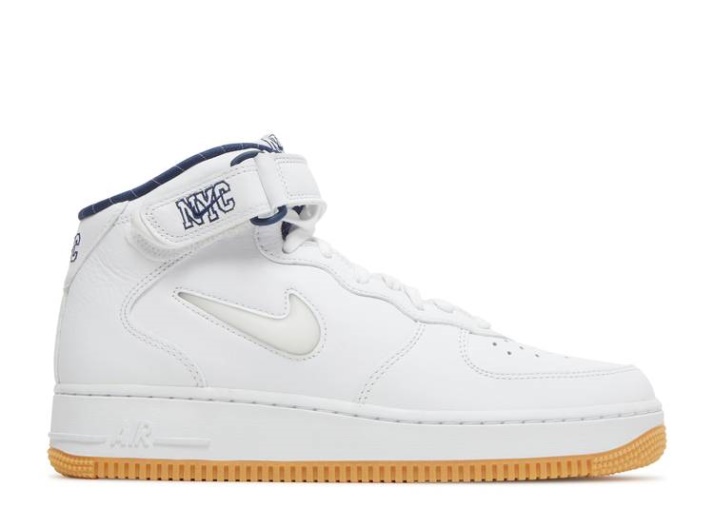 Nike Air Force 1 Mid Jewel Qs - Nyc Blanco/azul Marino/gum Amarillo