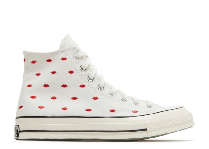 Chuck 70 Labios Bordados Altos - Love Me Vintage White/university Red