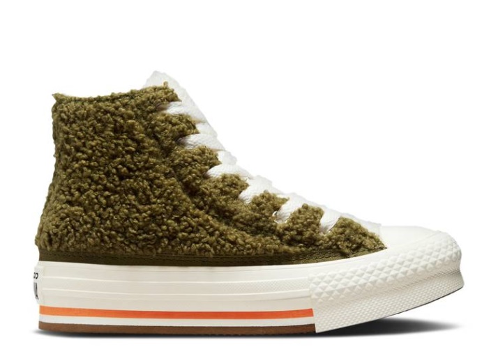 Converse Chuck Taylor All Star Sherpa Eva Plataforma Altas Gs - Dark Moss Bold Mandarin