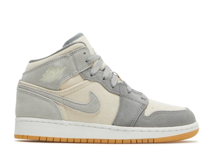 Air Jordan 1 Mid Se Gs - Leche De Coco Gris Partícula