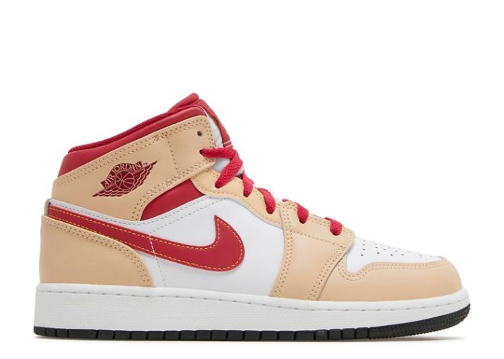 Air Jordan 1 Mid Gs - Curry Ligero Rojo Cardenal