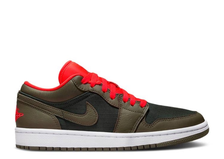 Air Jordan 1 Low Se - Negro Oliva Carmesí Brillante