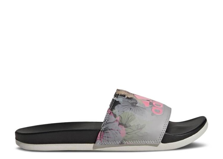 Adidas Wmns Adilette Comfort Slide - Floral Grey One/bliss Pink/black