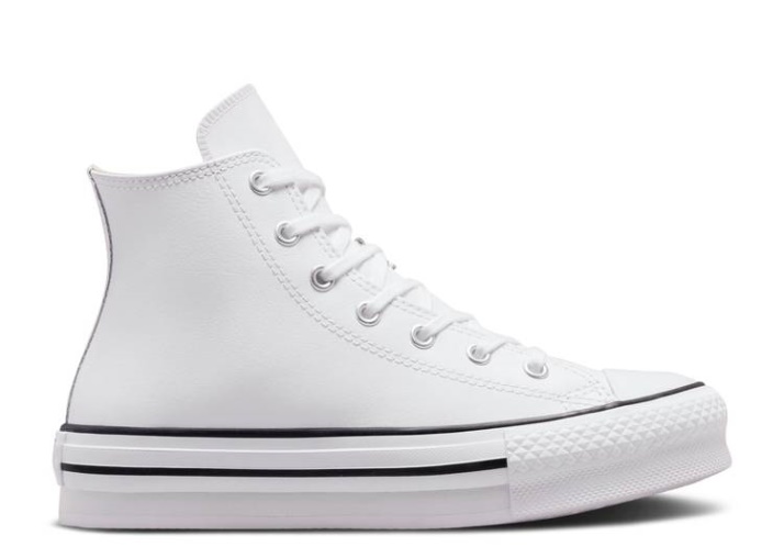 Converse Chuck Taylor All Star Plataforma Elevadora De Cuero Alto Gs - Blanco Marfil Natural